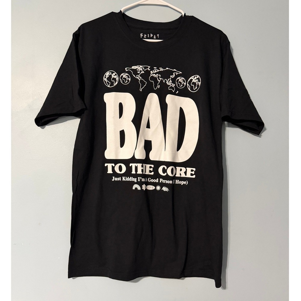 Friday Jr Bad To The Core Size Medium Graphic Tee Black Short Sleeve Cotton 2537